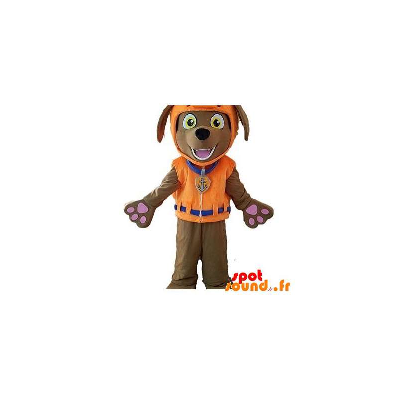 Brun hundemaskot med redningsvest - Spotsound maskot