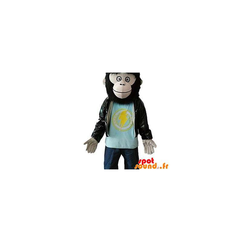 Maskot hårig apa, gorilla med läderjacka - Spotsound maskot