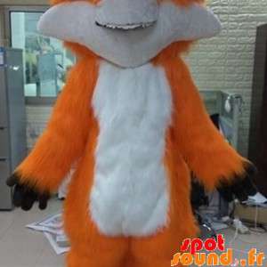 Mjuk och hårig vit och orange rävmaskot - Spotsound maskot