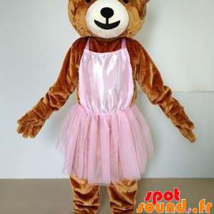 Brun teddy maskot med en lyserød tutu - Spotsound maskot