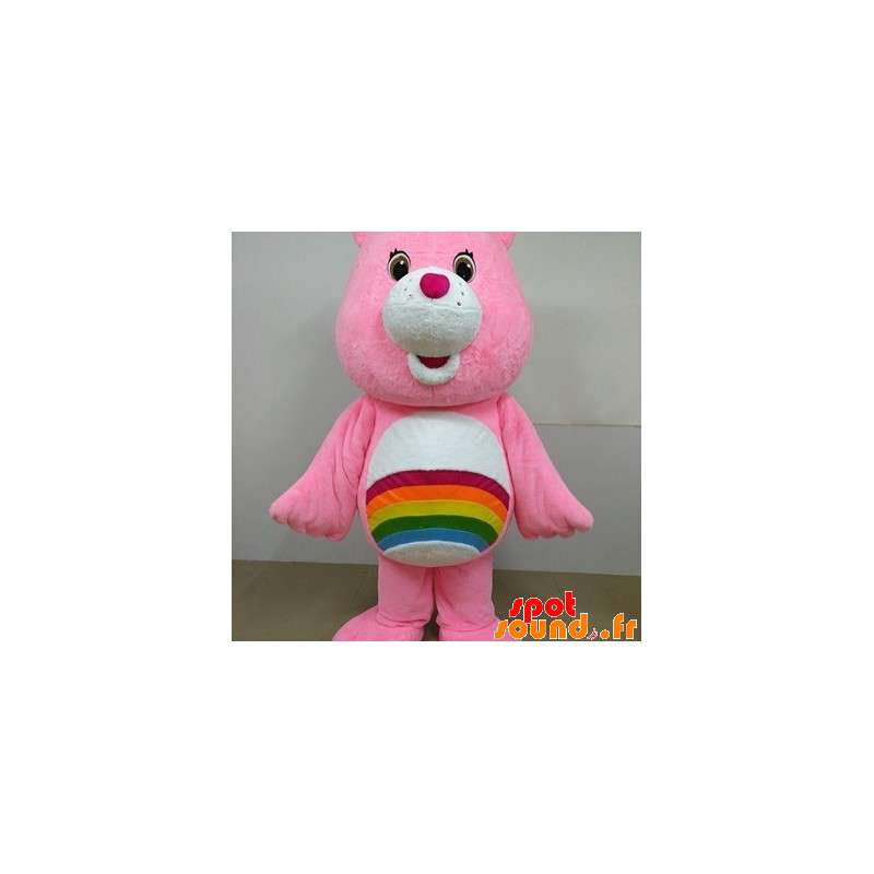 Pink Care Bear maskot med regnbue - Spotsound maskot