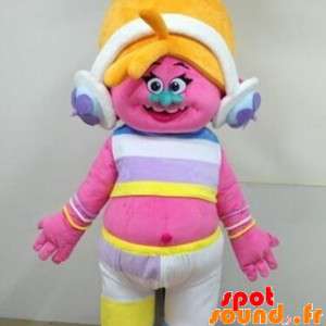 Mascot roze trol met blond...