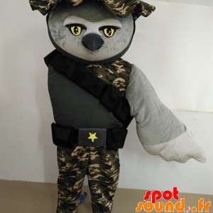 Uil Mascot gekleed in militair