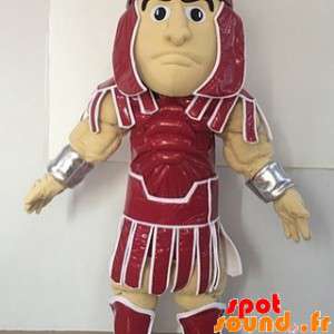 Gladiator maskot klädd i en röd outfit - Spotsound maskot