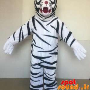 Vit tigermaskot med svarta ränder - Spotsound maskot