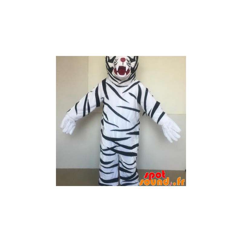 Hvid tiger maskot med sorte striber - Spotsound maskot
