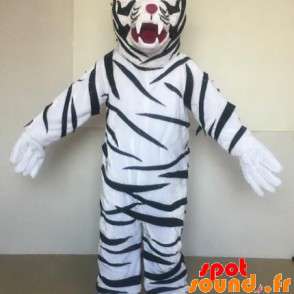 Vit tigermaskot med svarta ränder - Spotsound maskot