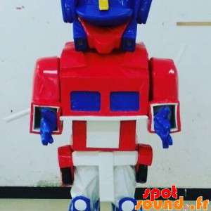 Blå, hvid og rød legetøjsmaskot Transformers måde - Spotsound