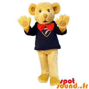 Bamse maskot beige med slips - Spotsound maskot