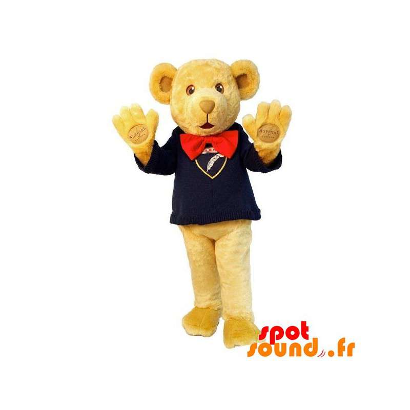 Bamse maskot beige med slips - Spotsound maskot