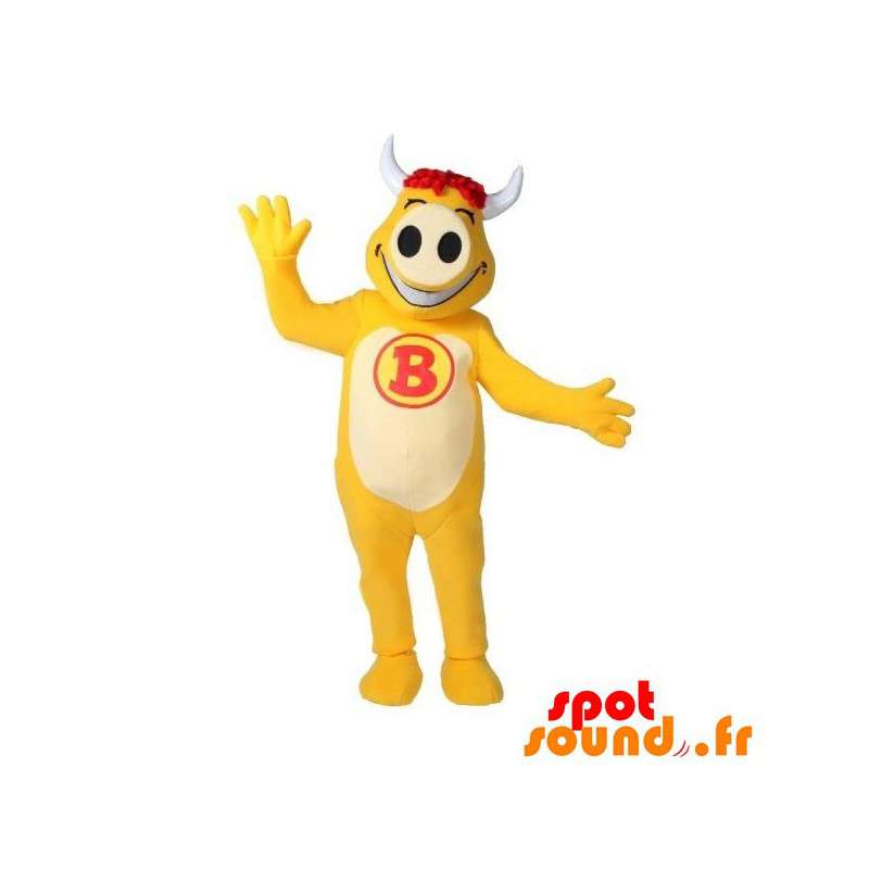 Mycket jovial gul och vit ko maskot - Spotsound maskot