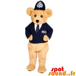 Beige bjørnemaskot i politimandstøj - Spotsound maskot