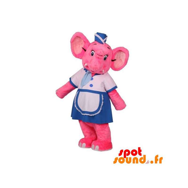 Rosa elefantmaskot i flygvärdedräkt - Spotsound maskot