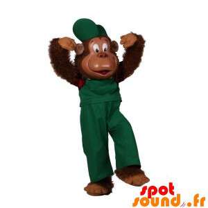 Behåret abe maskot klædt i et grønt tøj - Spotsound maskot