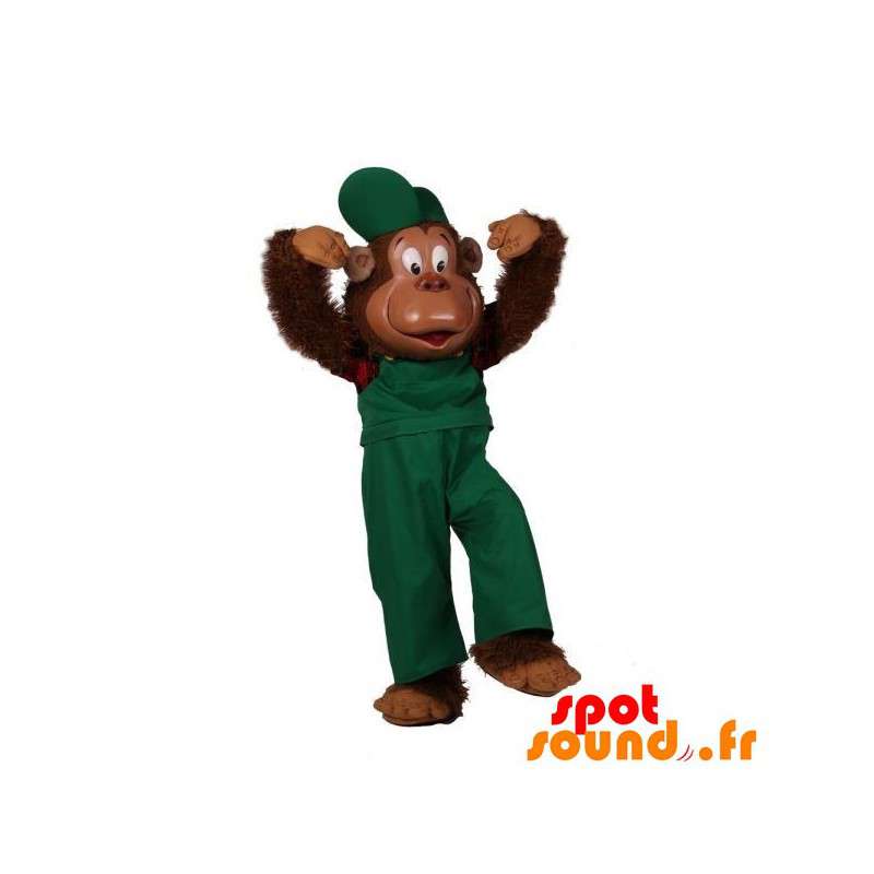 Hårig apamaskot klädd i en grön outfit - Spotsound maskot