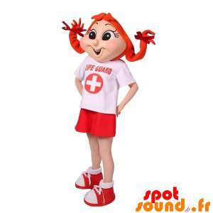 Rödhårig tjejmaskot med täcken - Spotsound maskot