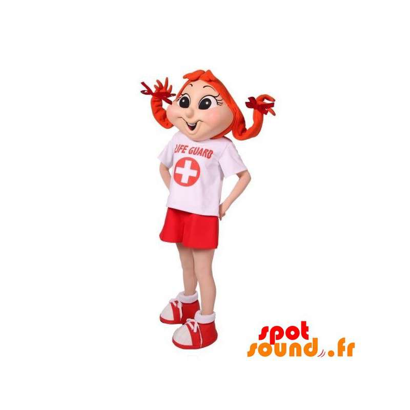 Rödhårig tjejmaskot med täcken - Spotsound maskot