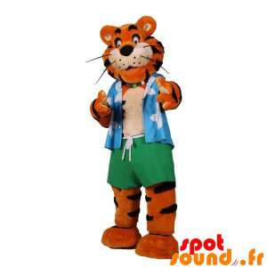 Orange And Black Tiger Mascot Holding Holidaymaker