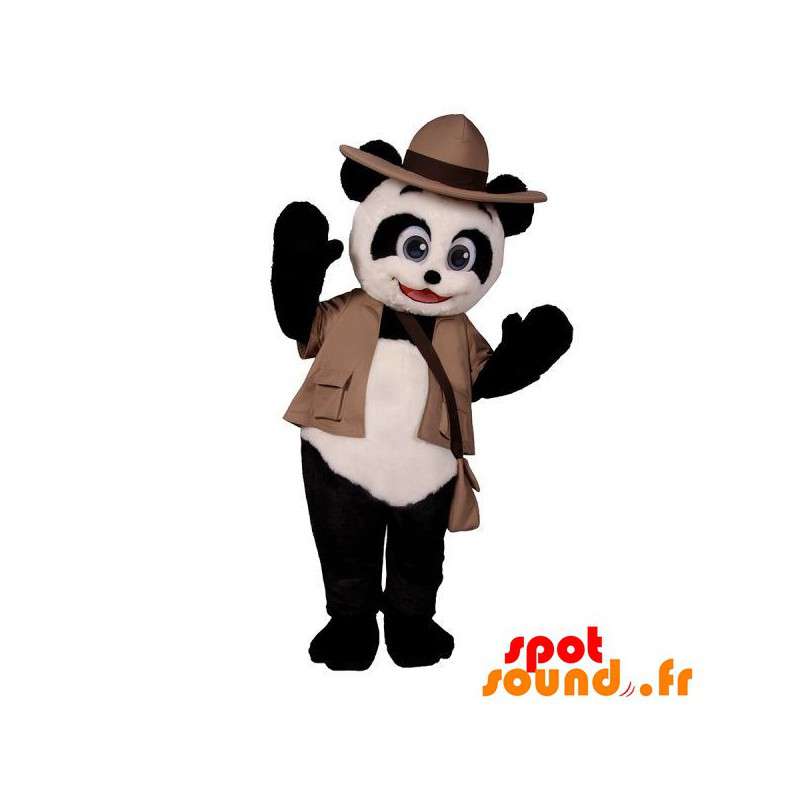 Sort og hvid panda maskot i eventyrertøj - Spotsound maskot