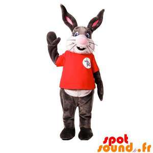 Grå og hvid kanin maskot, meget smilende - Spotsound maskot