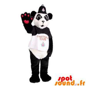 Svart og hvit panda maskot i politiuniformer