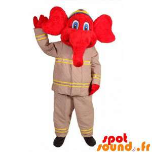 Rød elefant maskot i brandmandstøj - Spotsound maskot