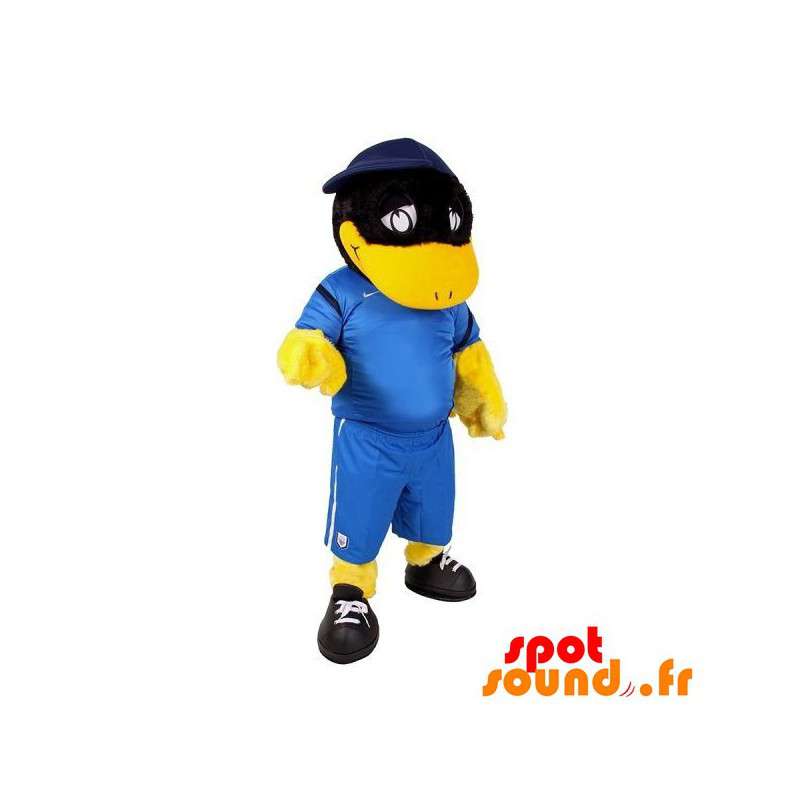 Svart och gul andmaskot, fågel i sportkläder - Spotsound maskot