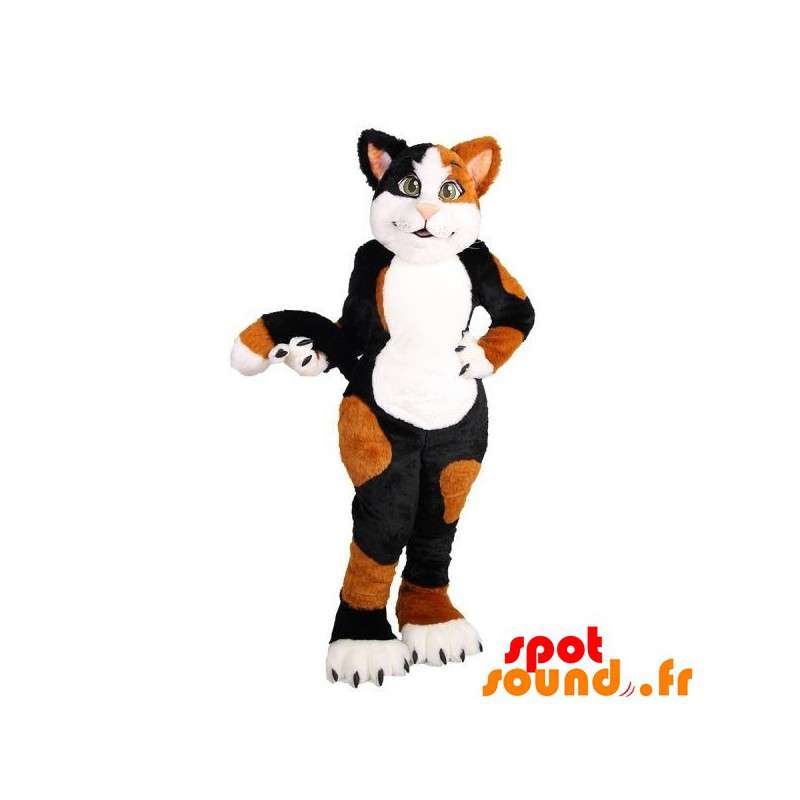 Hvid, sort og brun kattemaskot, sød og sød - Spotsound maskot