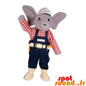 Gray Elephant Mascot Worker...