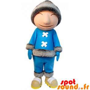Eskimo maskot med en blå outfit och en stor keps - Spotsound