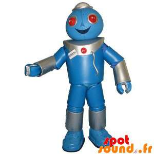 巨大ロボットのマスコット、グレーとブルー。ロボットスーツ