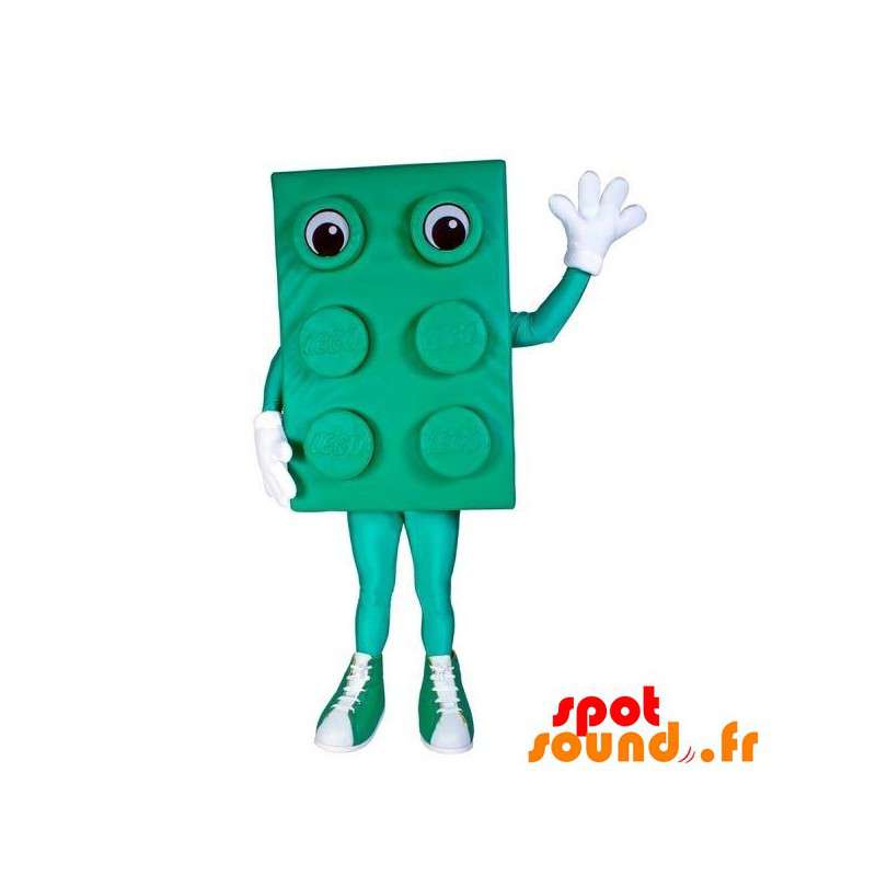 Grøn Lego-stykke maskot, berømt byggespil - Spotsound maskot