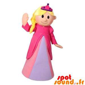 Maskot blond prinsesse klædt i en lyserød kjole - Spotsound