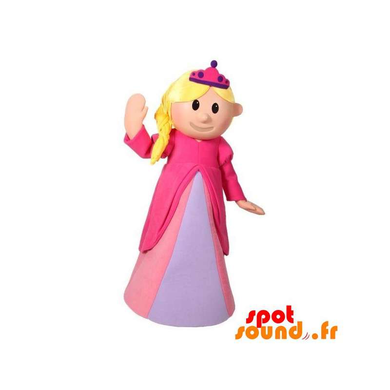 Maskot blond prinsesse klædt i en lyserød kjole - Spotsound
