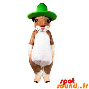 Råttmaskot, brun och vit gnagare med en grön hatt - Spotsound