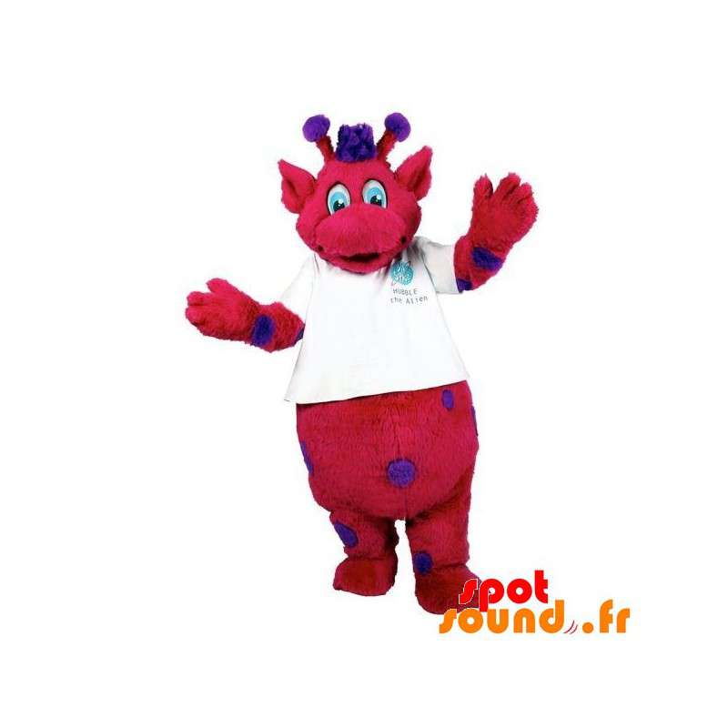 Rød og lilla monster maskot med antenner - Spotsound maskot