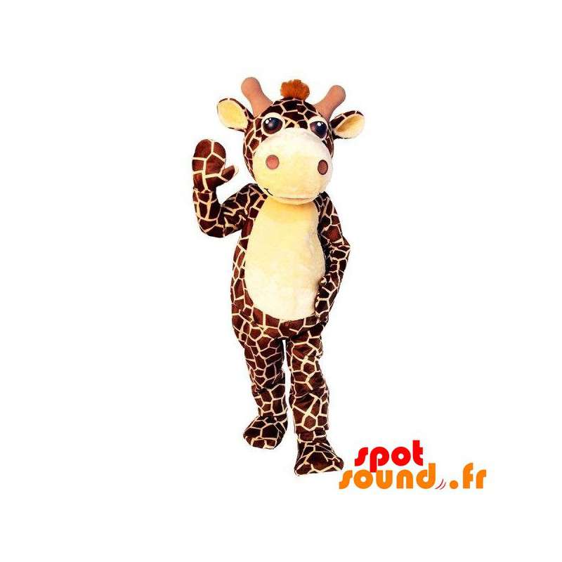Brun och gul giraffmaskot, jätte - Spotsound maskot