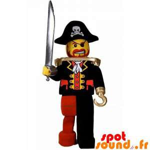 Lego mascotte gekleed als een piraat met een hoed