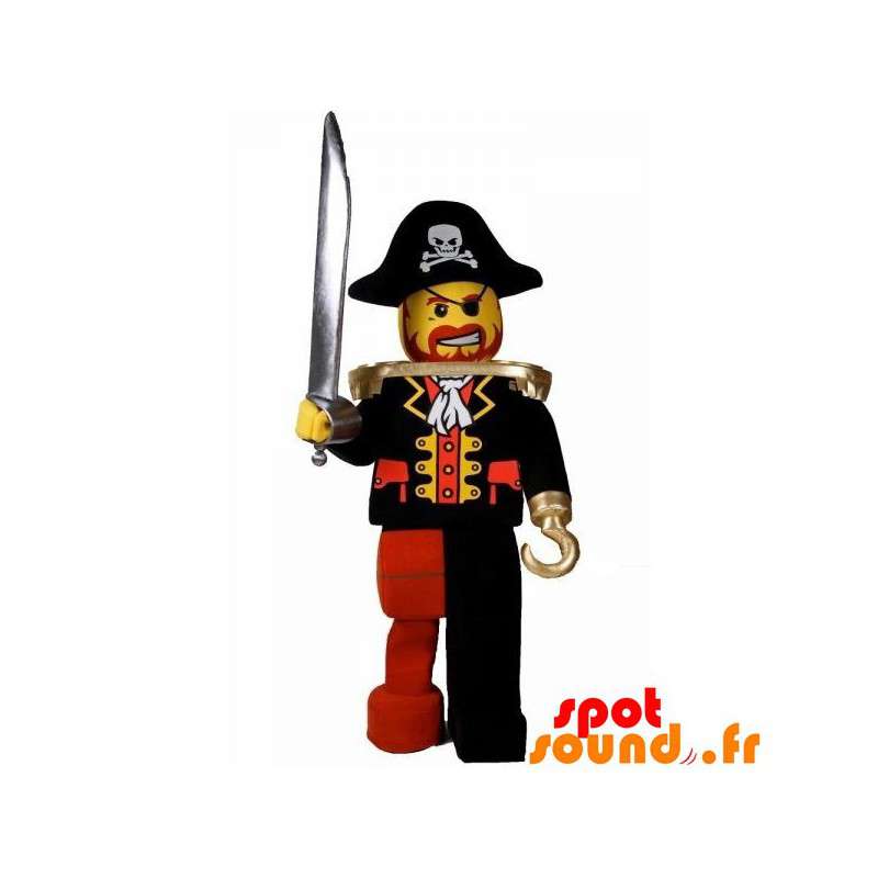 Lego maskot klædt ud som en pirat med en hat - Spotsound maskot