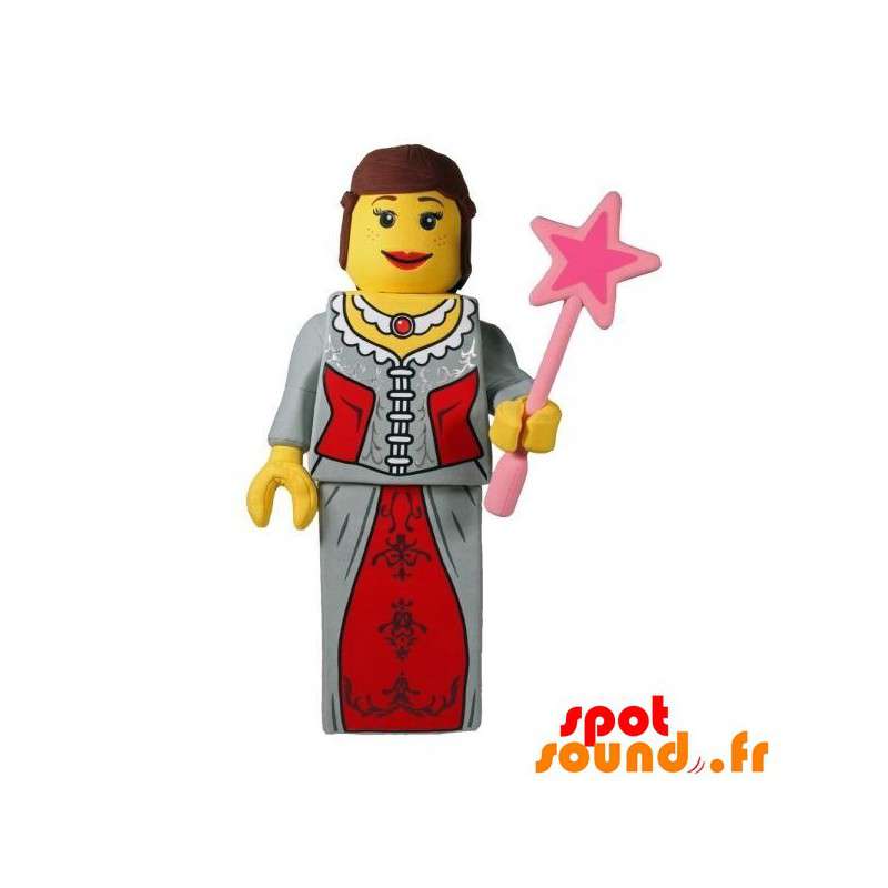 Lego maskot klädd som en prinsessa, en älva med en trollstav -