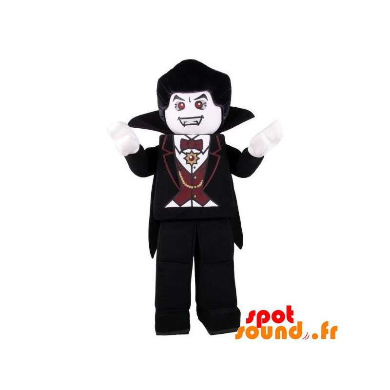 Lego maskot, vampyr med et flot sort kostume - Spotsound maskot