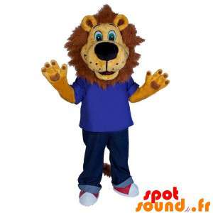 大きな頭と茶色のライオンのマスコット