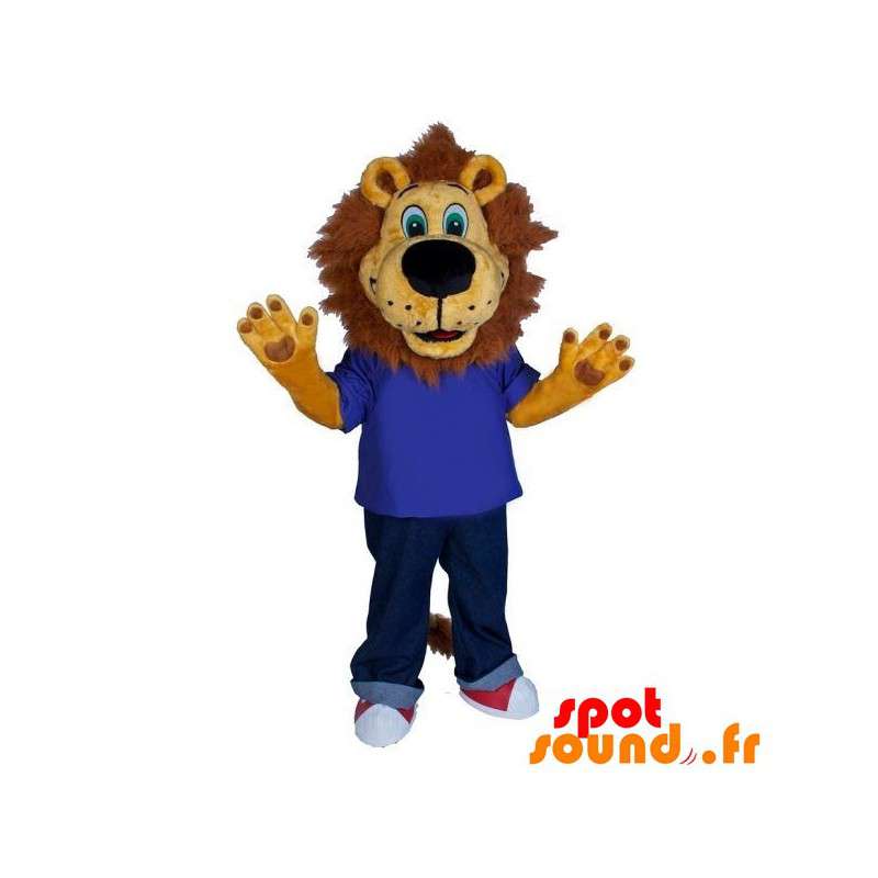 Brun lejonmaskot med ett stort huvud - Spotsound maskot