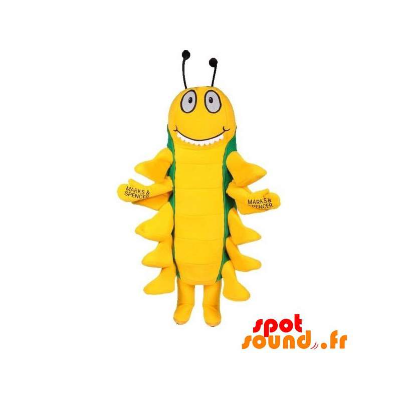 Insektmaskot, grøn og gul tusindben - Spotsound maskot