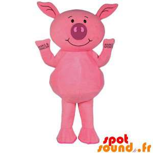 Lyserød gris maskot, sød og grublende - Spotsound maskot
