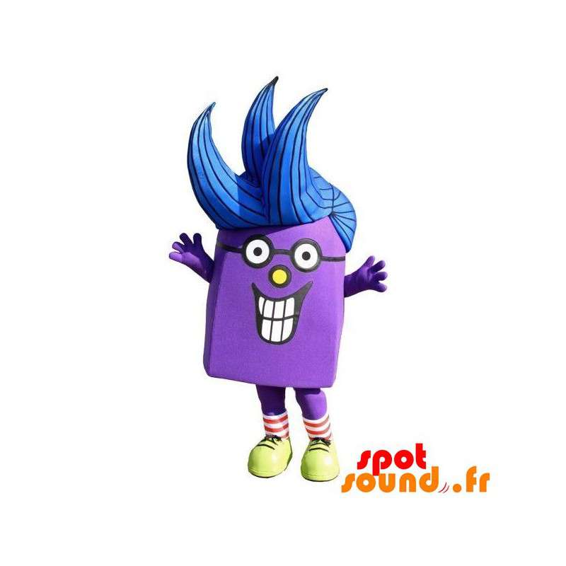 Mycket leende purpur snögubmasmaskot - Spotsound maskot