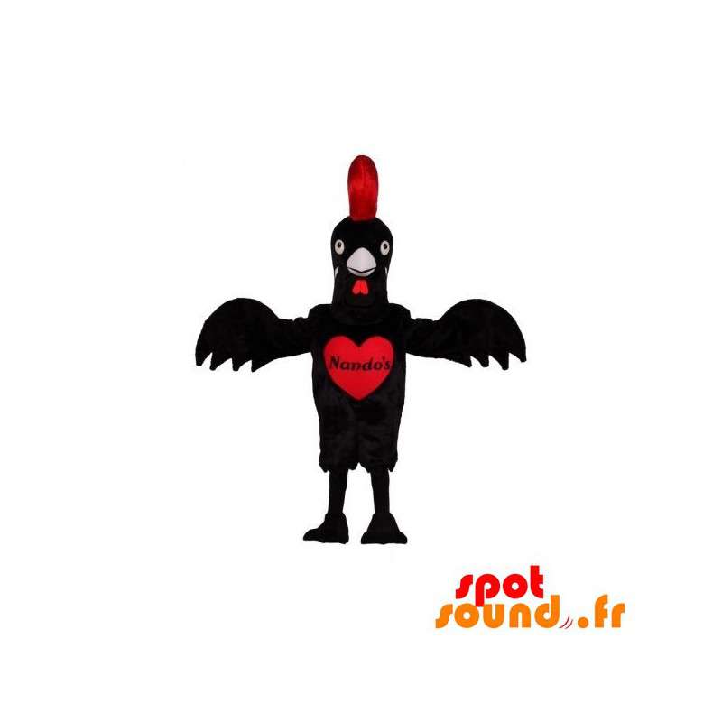 Sort og rød hane maskot, kæmpe, med et hjerte - Spotsound maskot