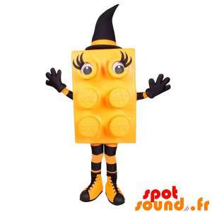 Orange og sort lego-maskot med hat - Spotsound maskot