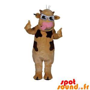 Beige og brun ko med briller - Spotsound maskot