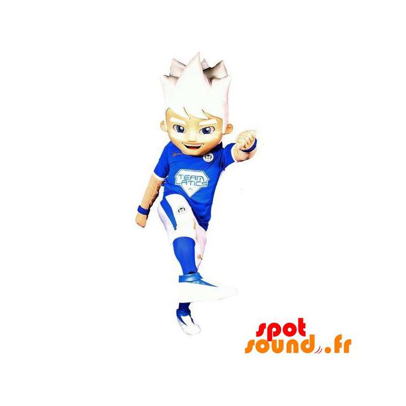 Sportig pojkemaskot med vitt hår - Spotsound maskot